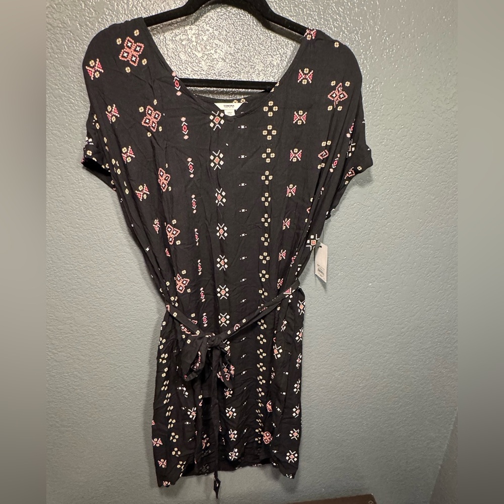 Sonoma Misses Womens Belted Aztec Midi Dress V Neck Black Design Size XXL